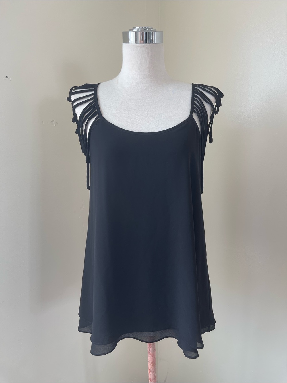 Lost April Black Sleeveless Tank with Braided Strap Detail
